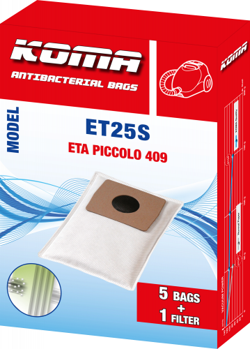 ET25S -  Staubsaugerbeutel für ETA 1409 Piccolo Staubsauger, Textil, 5 Stück