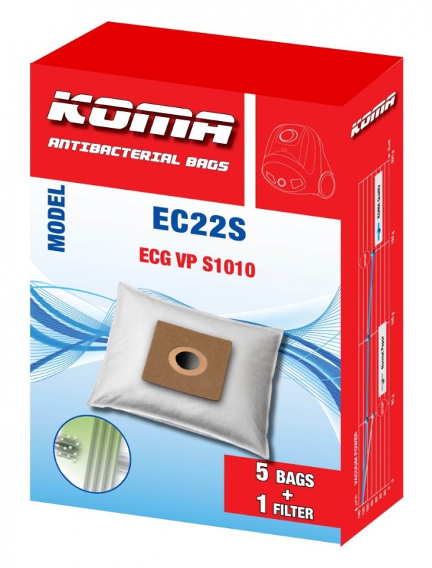 KOMA EC22S - Staubsaugerbeutel für ECG VP 1010 Staubsauger, Textil, 5 Stück