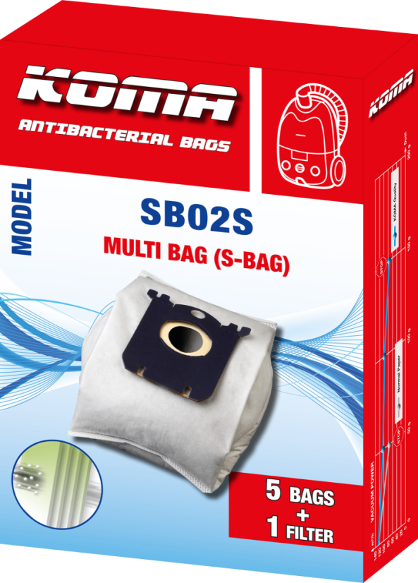 KOMA SB02S - Staubsaugerbeutel Electrolux Multi Bag Textil - kompatibel mit Beuteln Typ S-Beutel, 5 Stk.