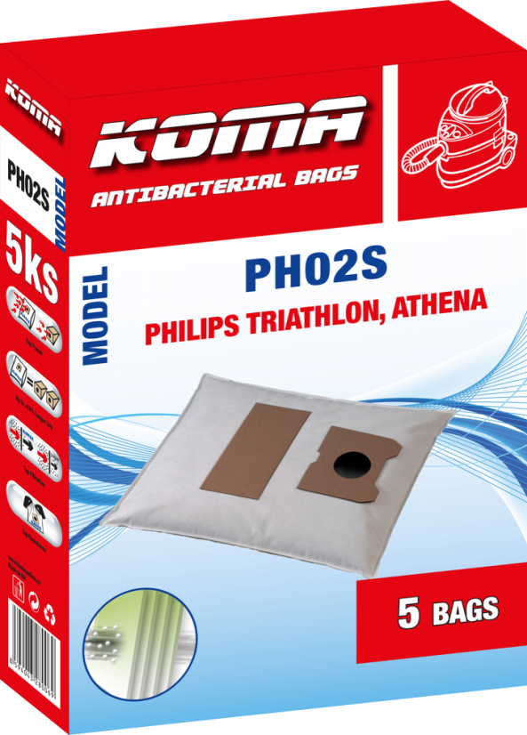 KOMA PH02S - Set mit 25 Stück Staubsaugerbeuteln für Philips Triathlon, Athena Staubsauger