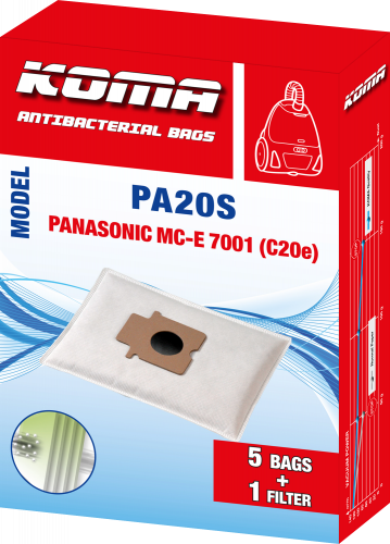 PA20S - Set mit 25 Stück Staubsaugerbeuteln für Panasonic MC-E 7001 (C-20e) Staubsauger