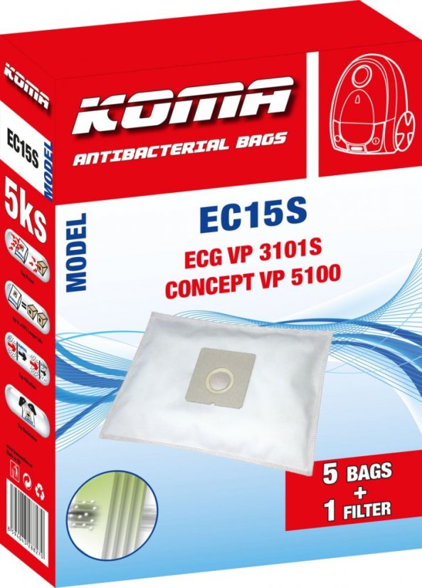 KOMA EC15S - Vrecká do vysávača ECG VP 3101S, textilné, 5ks