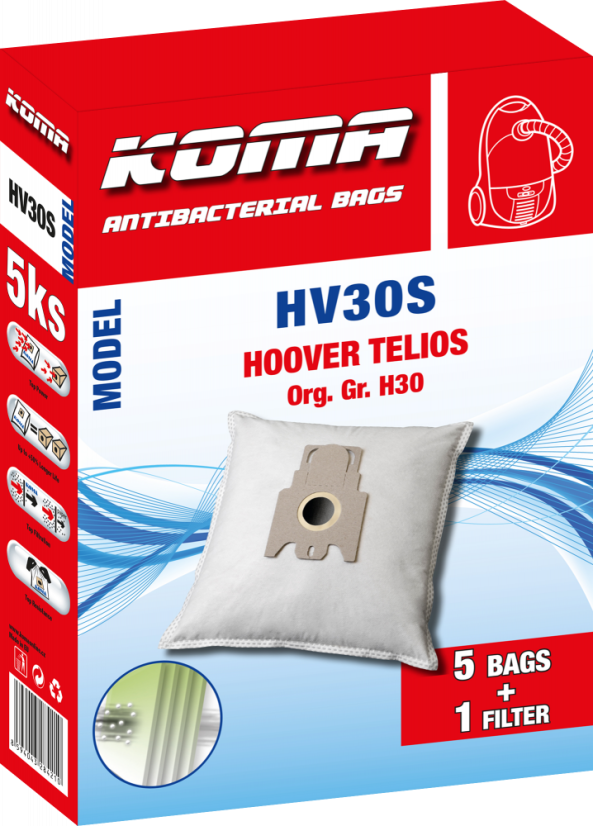 KOMA HV30S - Sada 25 ks vreciek do vysávača Hoover Telios H30, textilné