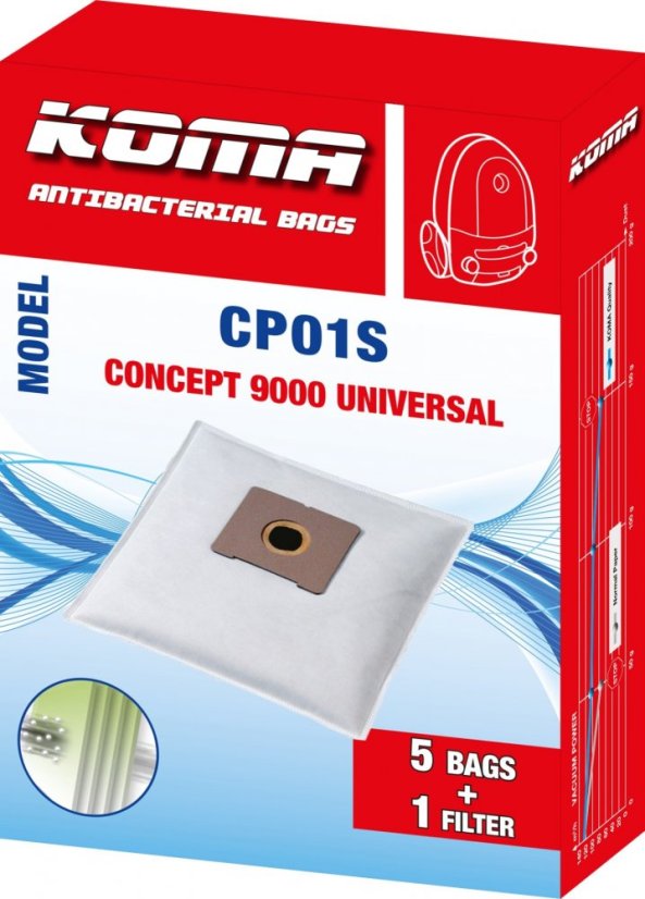 KOMA CP01S - Sada 25 ks vreciek do vysávača Concept VP 9000 Universal, textilné