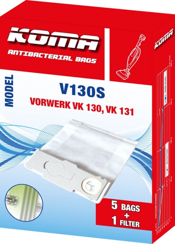 KOMA V130S - Sada 25 ks vreciek do vysávača Vorwerk VK 130, VK 131 Kobold, textilné