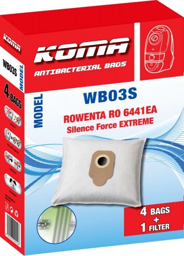 WB03S - Set mit 20 Stück Staubsaugerbeuteln für Rowenta Silence Extreme RO6441EA Staubsauger