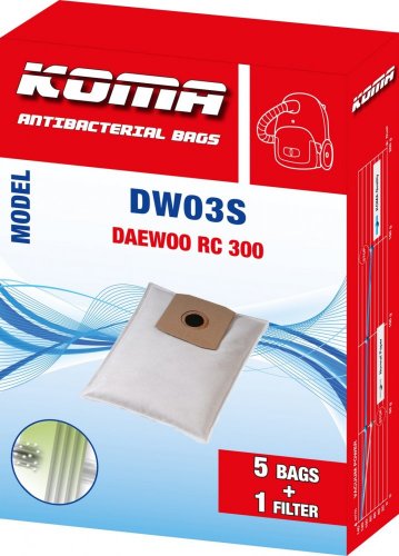 DW03S - Staubsaugerbeutel für Daewoo RC 300 Staubsauger, Textil, 5 Stück