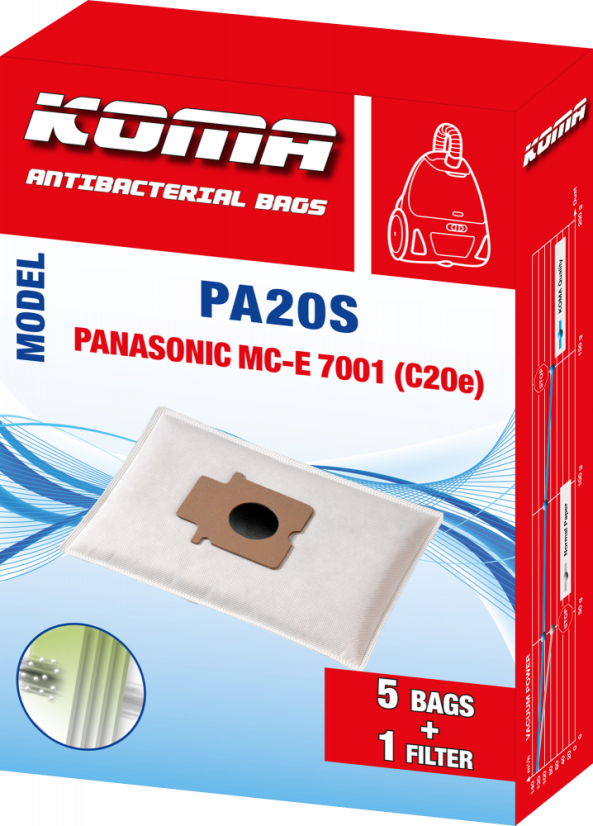 KOMA PA20S - Sada 25 ks vreciek do vysávačov Panasonic MC-E 7001 (C-20e), textilné