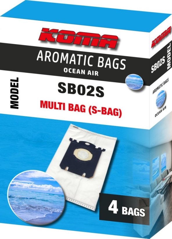 KOMA SB02S - Parfumované vrecká s vôňou oceánu pre vysávača AEG, Electrolux, Philips, 4ks
