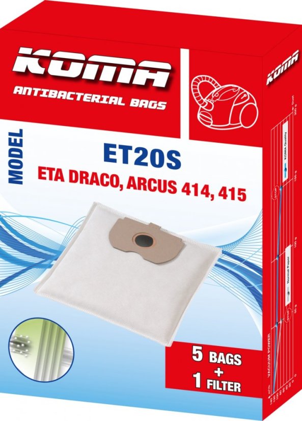 KOMA ET20S - Sada 25 ks vreciek do vysávača ETA Draco 1414, Arcus 1415, textilné
