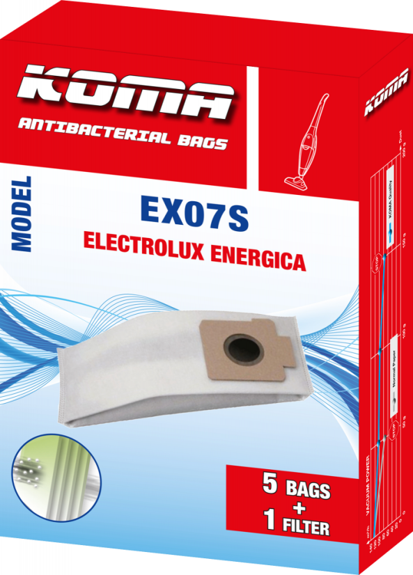 KOMA EX07S - Sada 25 ks vreciek do vysávača Electrolux Energica ES 17, textilné