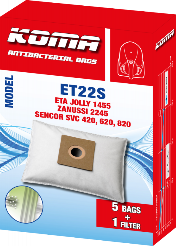 KOMA ET22S - Vrecká do vysávača ETA Jolly 1455, textilné, 5ks
