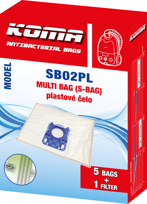 KOMA SB02PL - Sada 25 ks vreciek s plastovým čelom do vysávačov AEG, Electrolux UltraOne, Philips