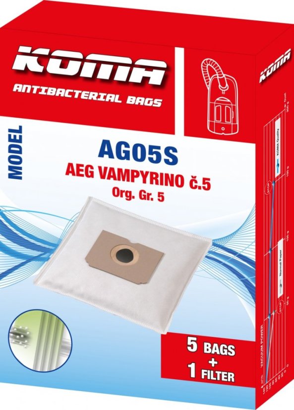 KOMA AG05S - Staubsaugerbeutel für AEG Vampyr Gr.5 Staubsauger, Textil, 5 Stück