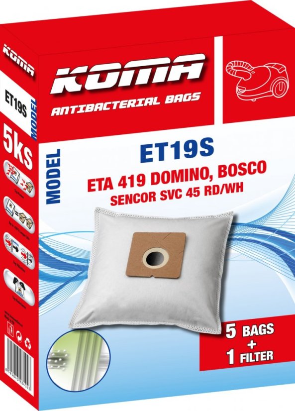 KOMA ET19S - Vrecká do vysávača  ETA Domino 1419, textilné, 5ks