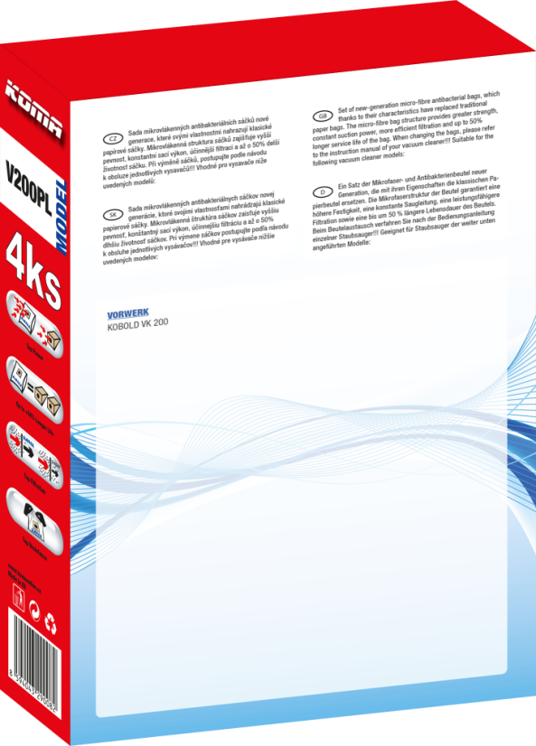 KOMA V200PL - Vrecká do vysávača Vorwerk VK 200 textilné, 4ks