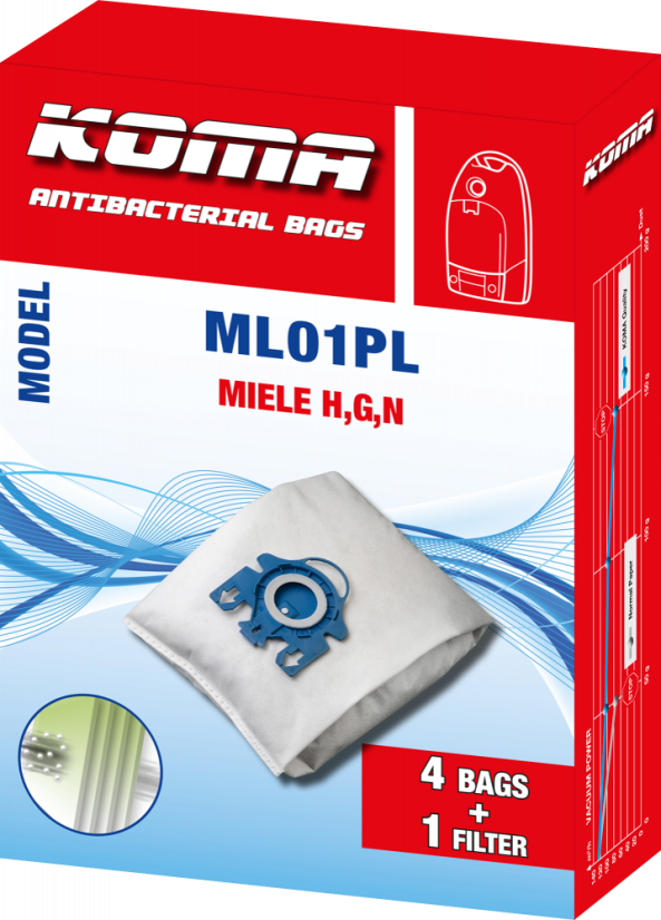 KOMA ML01PL - Sada 20 ks vreciek do vysávača s plastovým čelom pre Miele H, G, N