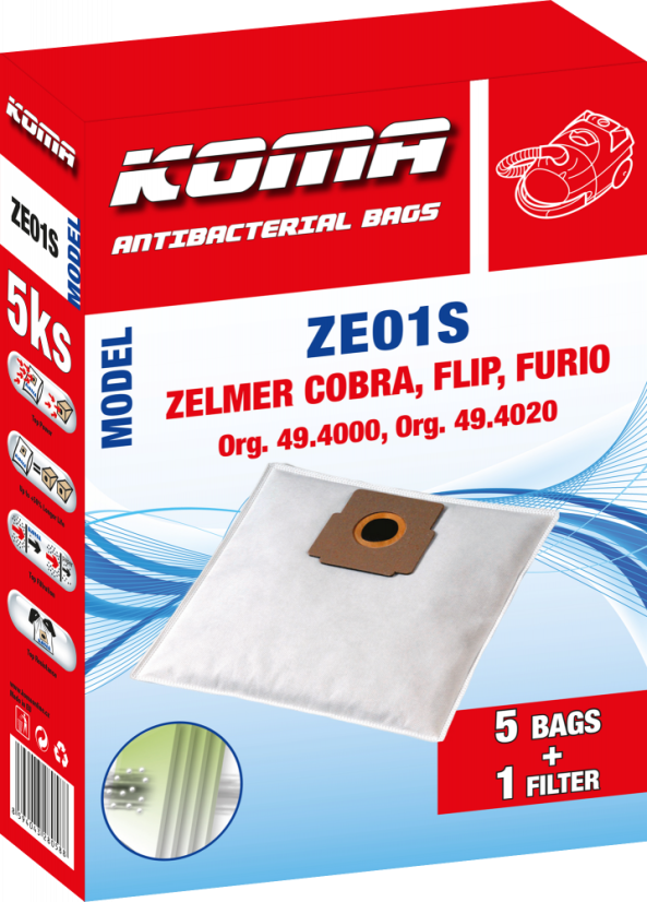 KOMA ZE01S - Sada 25 ks vreciek do vysávača Zelmer, Cobra, Flip, Furio