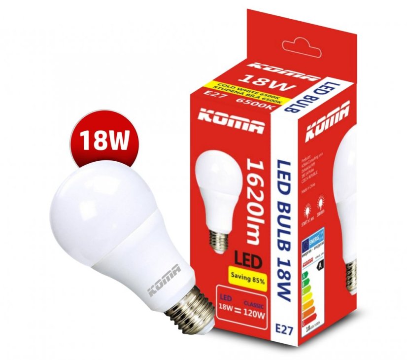 KOMA LED žiarovka E27 18W, 230V, 1620lm, 20000h, 6500K studená biela