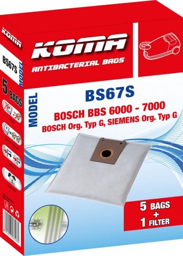 BS67S - Staubsaugerbeutel für Bosch Typ G Staubsauger, Textil, 5 Stück