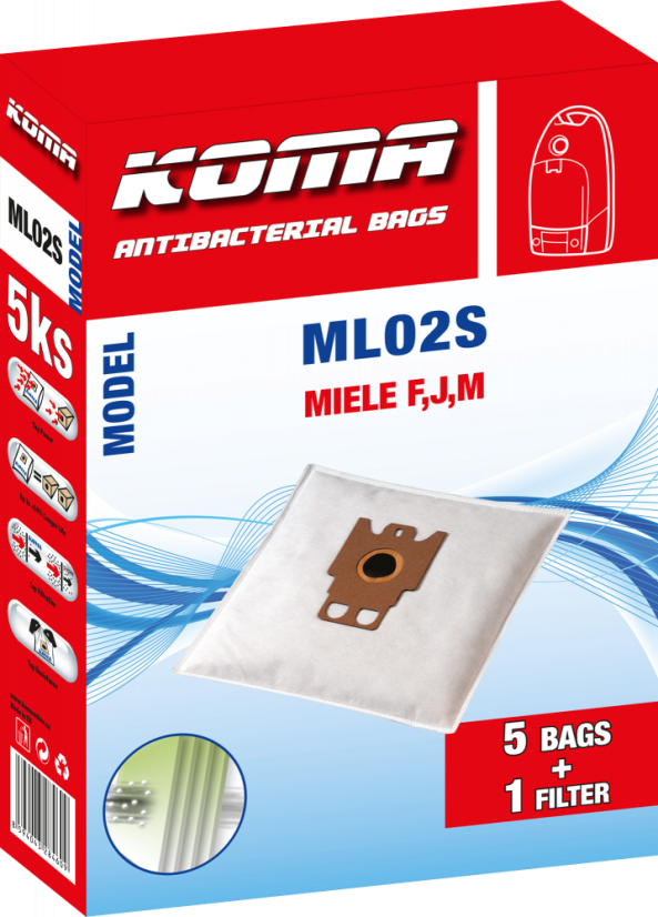 KOMA ML02S - Set mit 25 Stück Staubsaugerbeuteln für Miele F,J,M Staubsauger