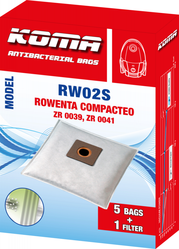KOMA RW02S - Set mit 25 Stück Staubsaugerbeuteln für Rowenta Compacteo ZR 003901 Staubsauger