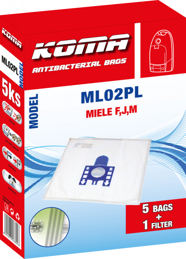 KOMA ML02PL - Sada 25 ks vreciek do vysávača Miele F,J,M s plastovým čelom, textilné