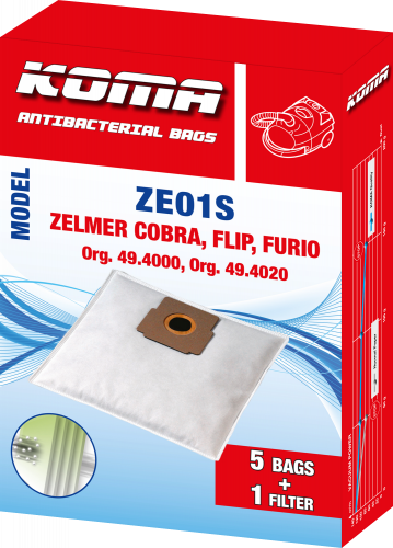 ZE01S - Set mit 25 Stück Staubsaugerbeuteln für Zelmer, Cobra, Flip, Furio Staubsauger