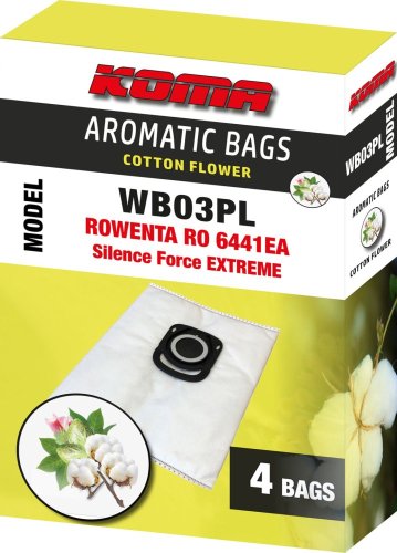 KOMA WB03PL - Aromatische Beutel aus Baumwolle Blume für ROWENTA RO6441 Silence Force EXTREME, 4 Stück